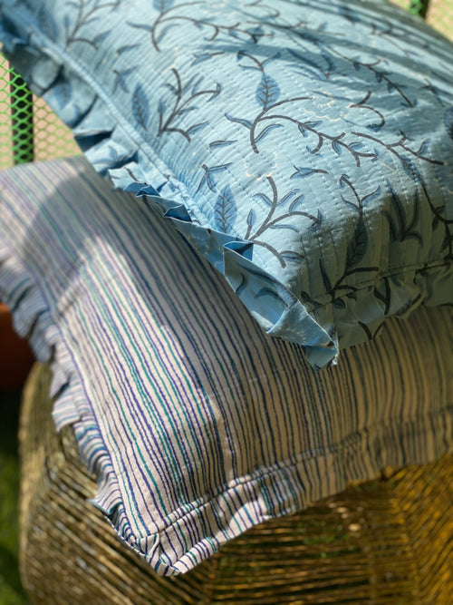 Blue Quilted Cushion Cover | 16x16 inch