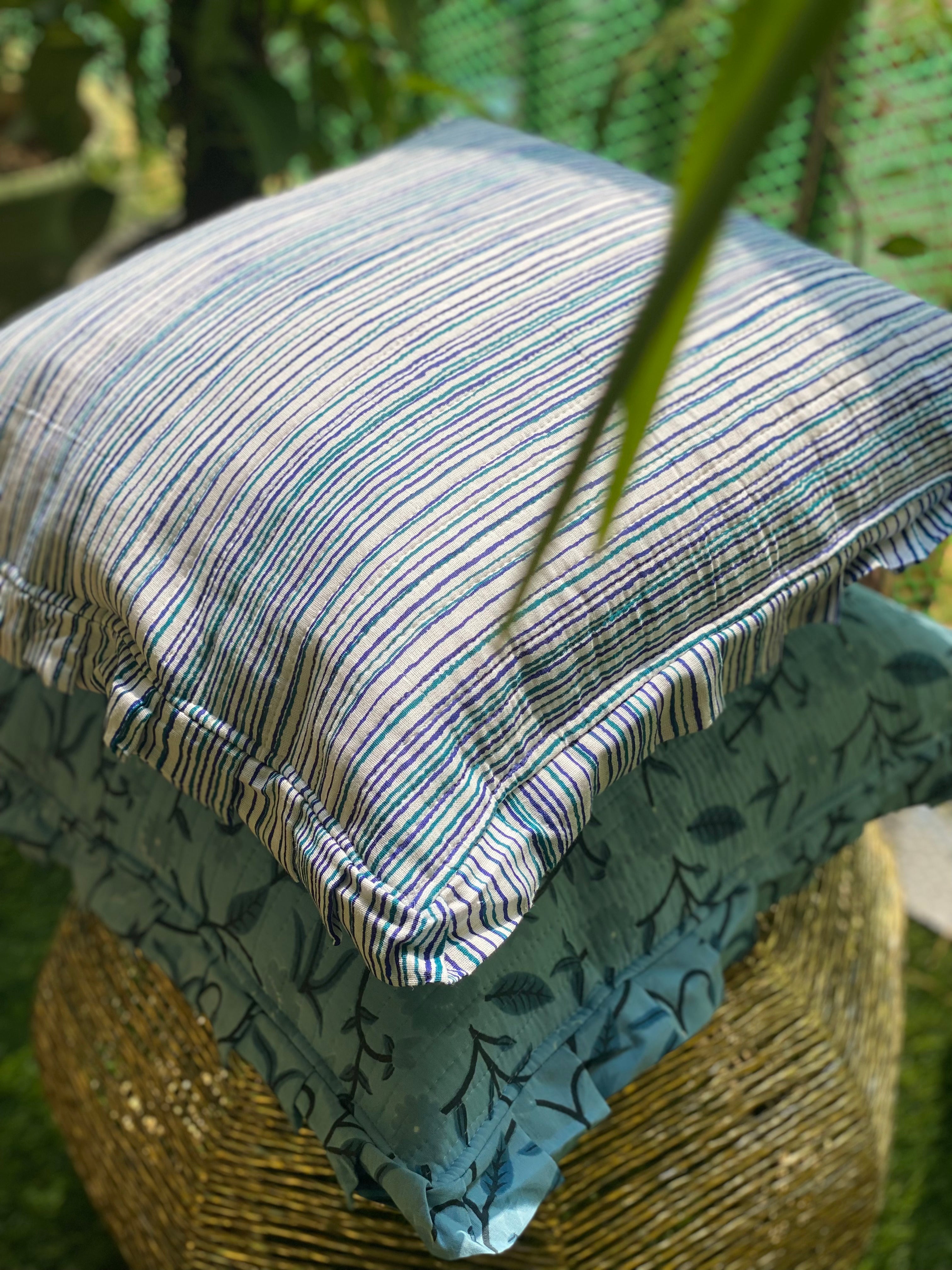 Blue Quilted Cushion Cover | 16x16 inch