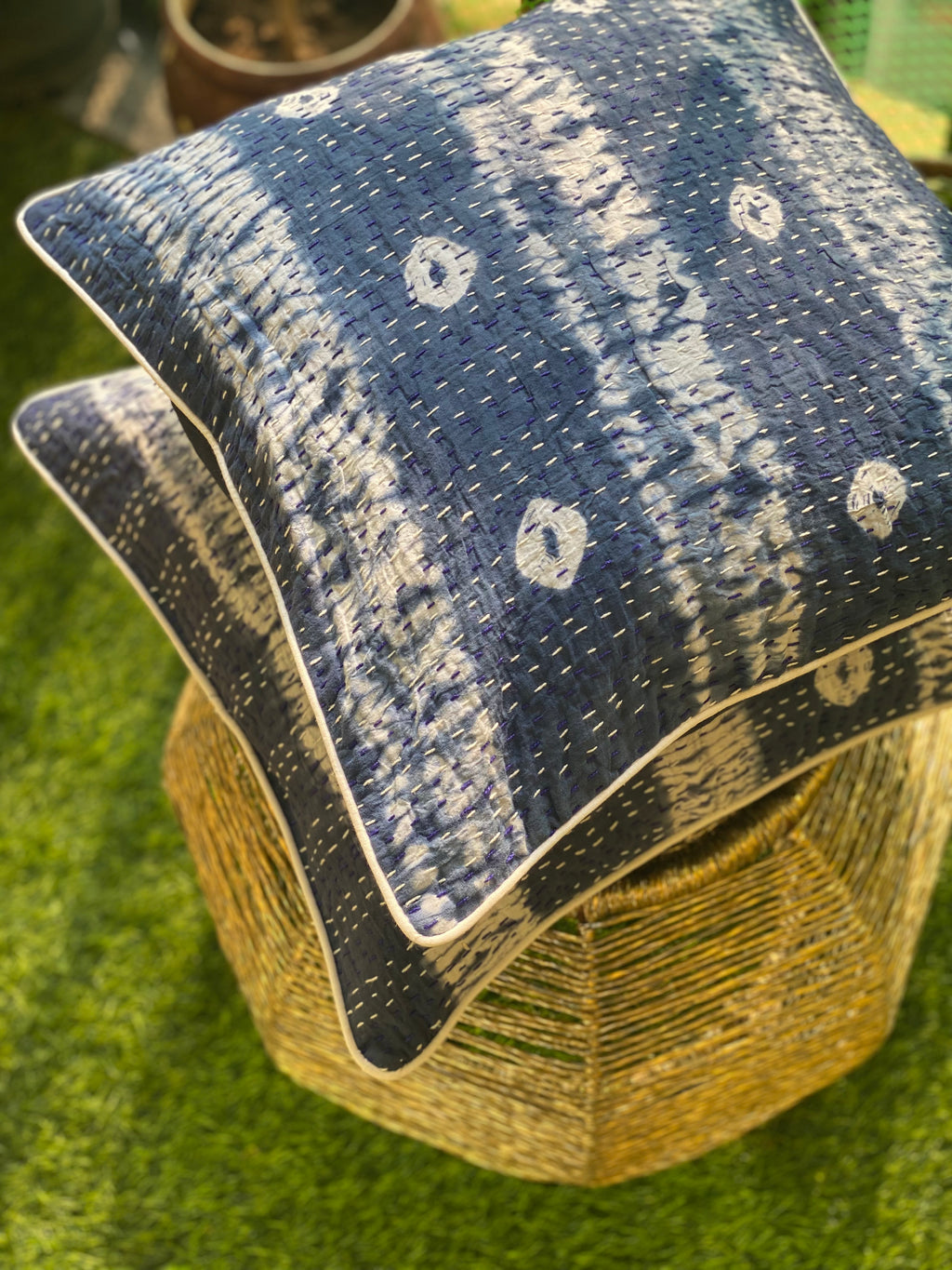 Indigo Quilted Cushion Cover | 16x16 inch