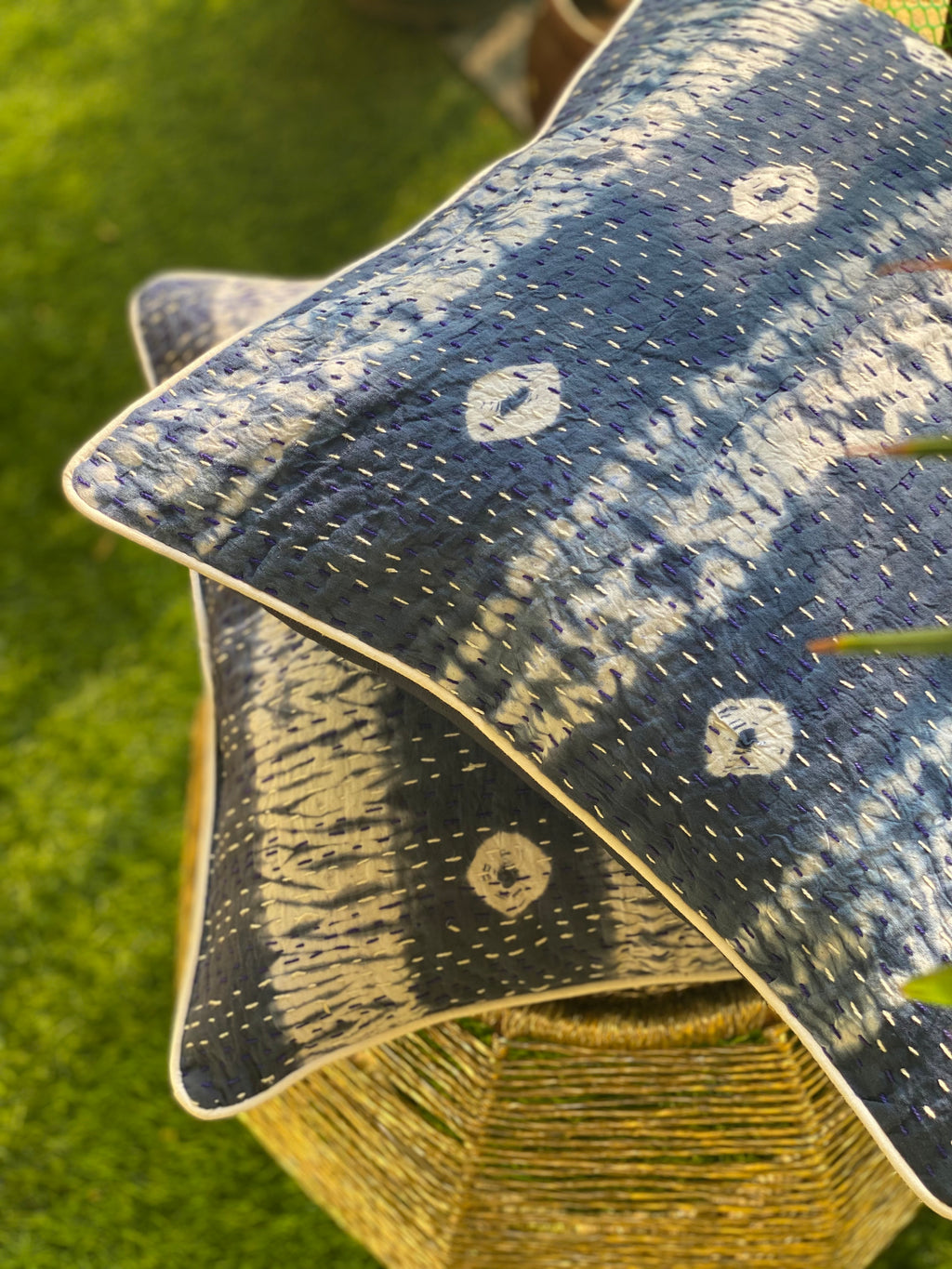 Indigo Quilted Cushion Cover | 16x16 inch
