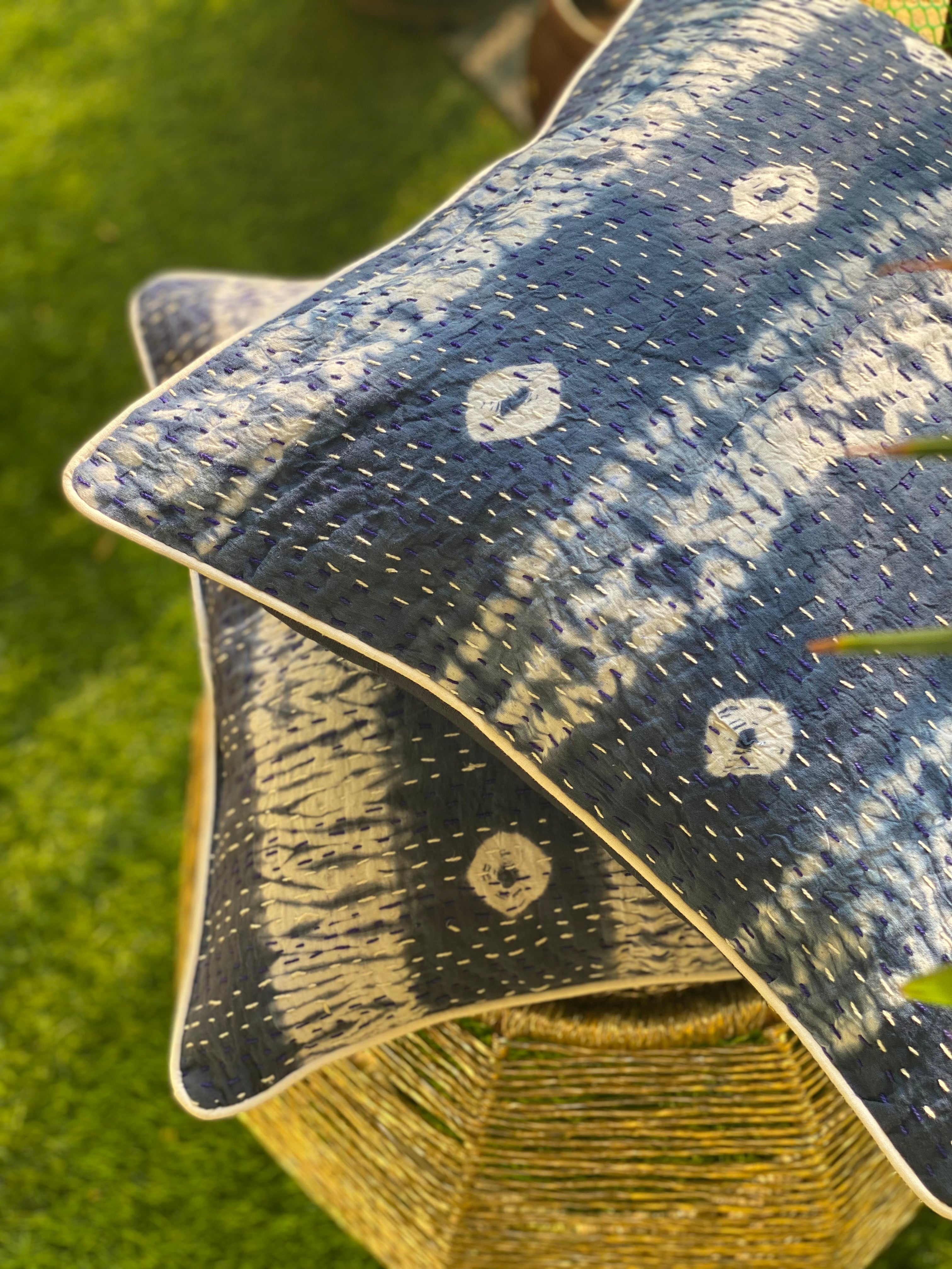 Indigo Quilted Cushion Cover | 16x16 inch