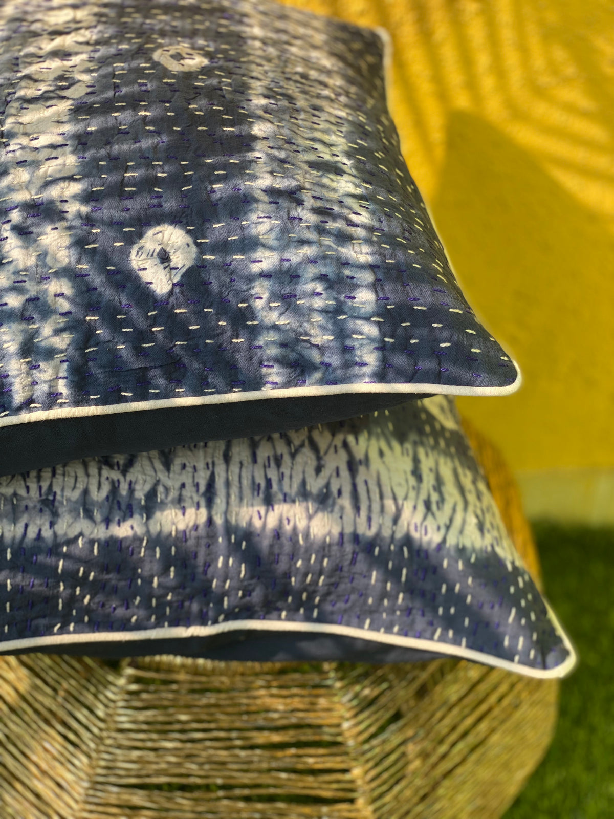 Indigo Quilted Cushion Cover | 16x16 inch