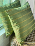 Green strips Quilted Cushion Cover | 16x16 inch