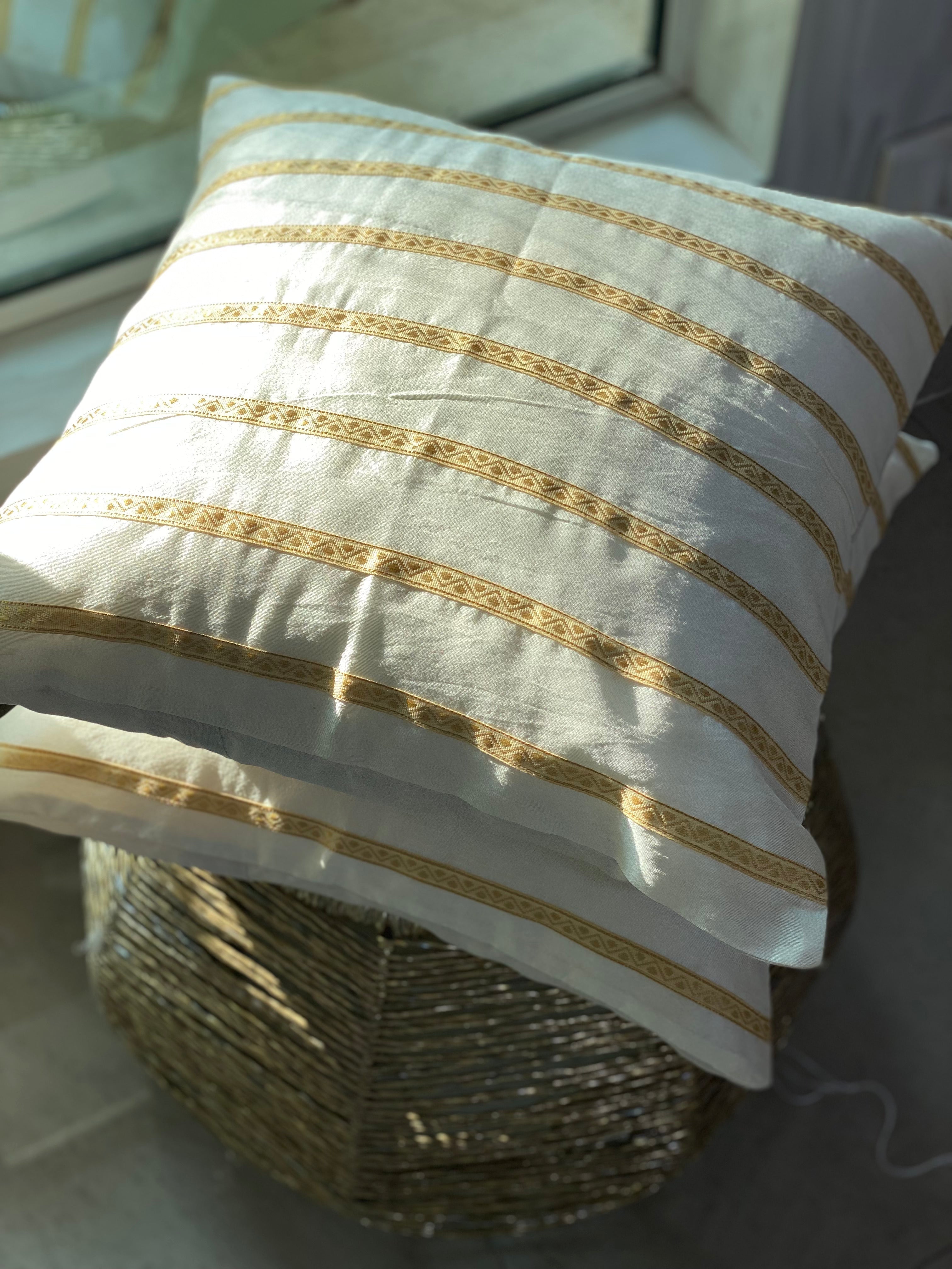 Green strips Quilted Cushion Cover | 16x16 inch