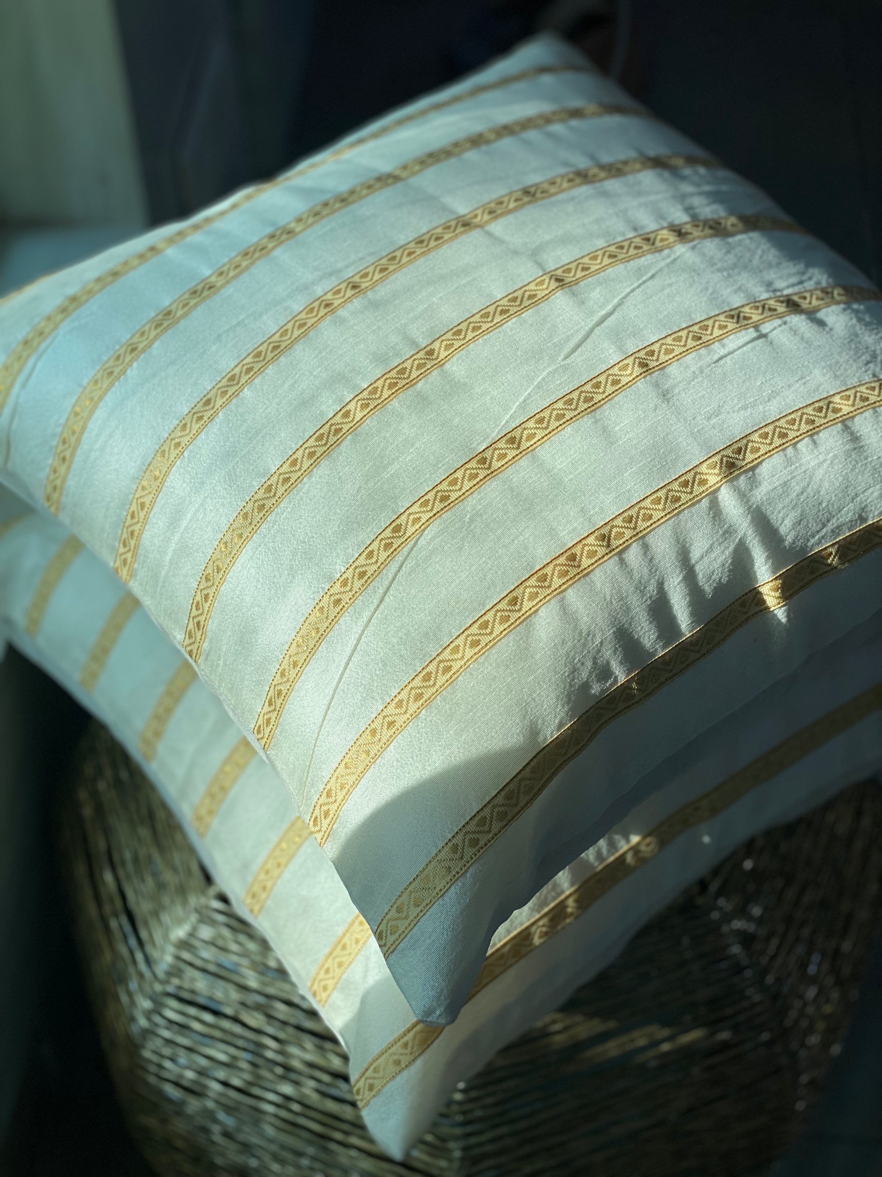 Green strips Quilted Cushion Cover | 16x16 inch