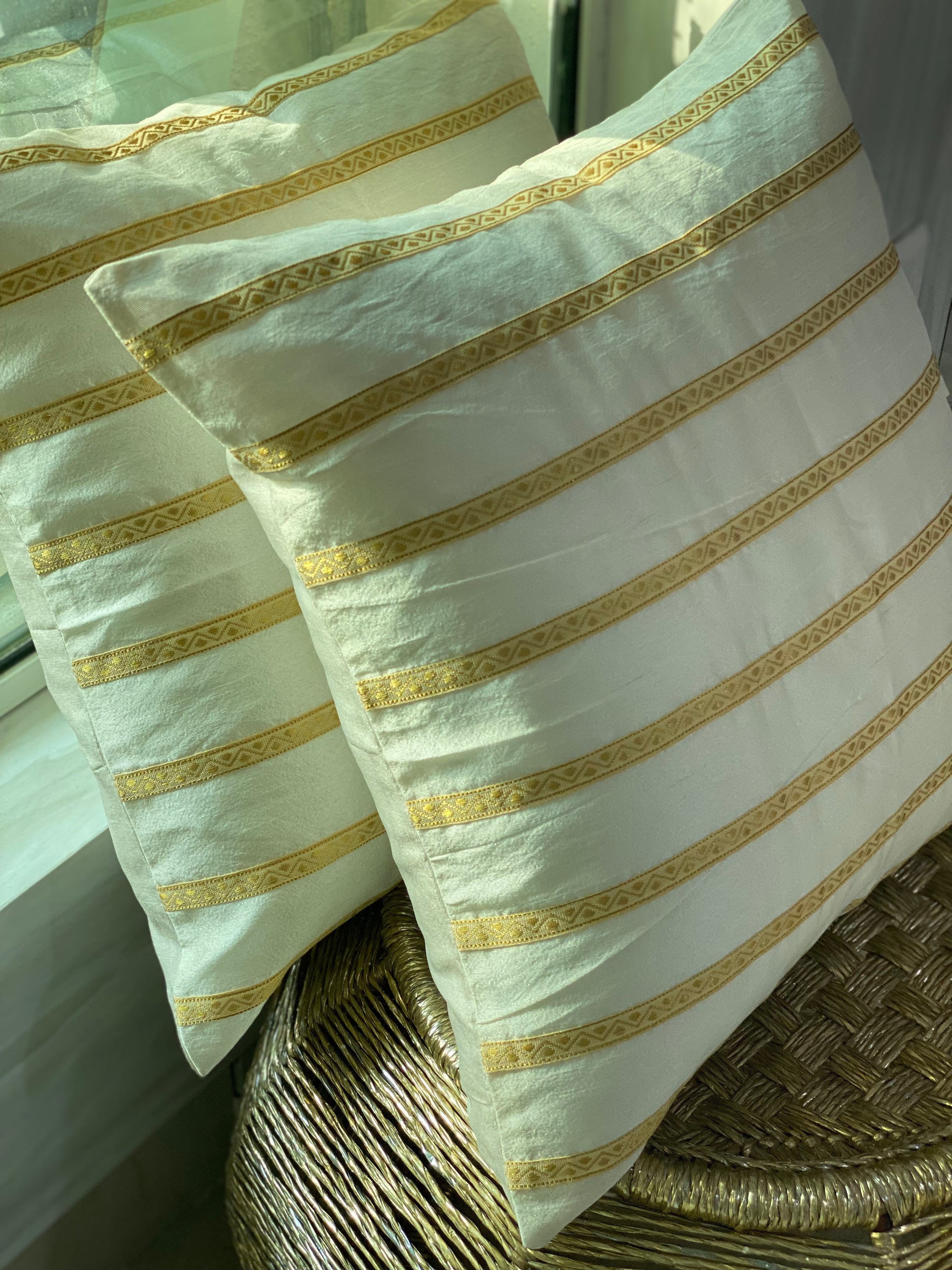 Green strips Quilted Cushion Cover | 16x16 inch