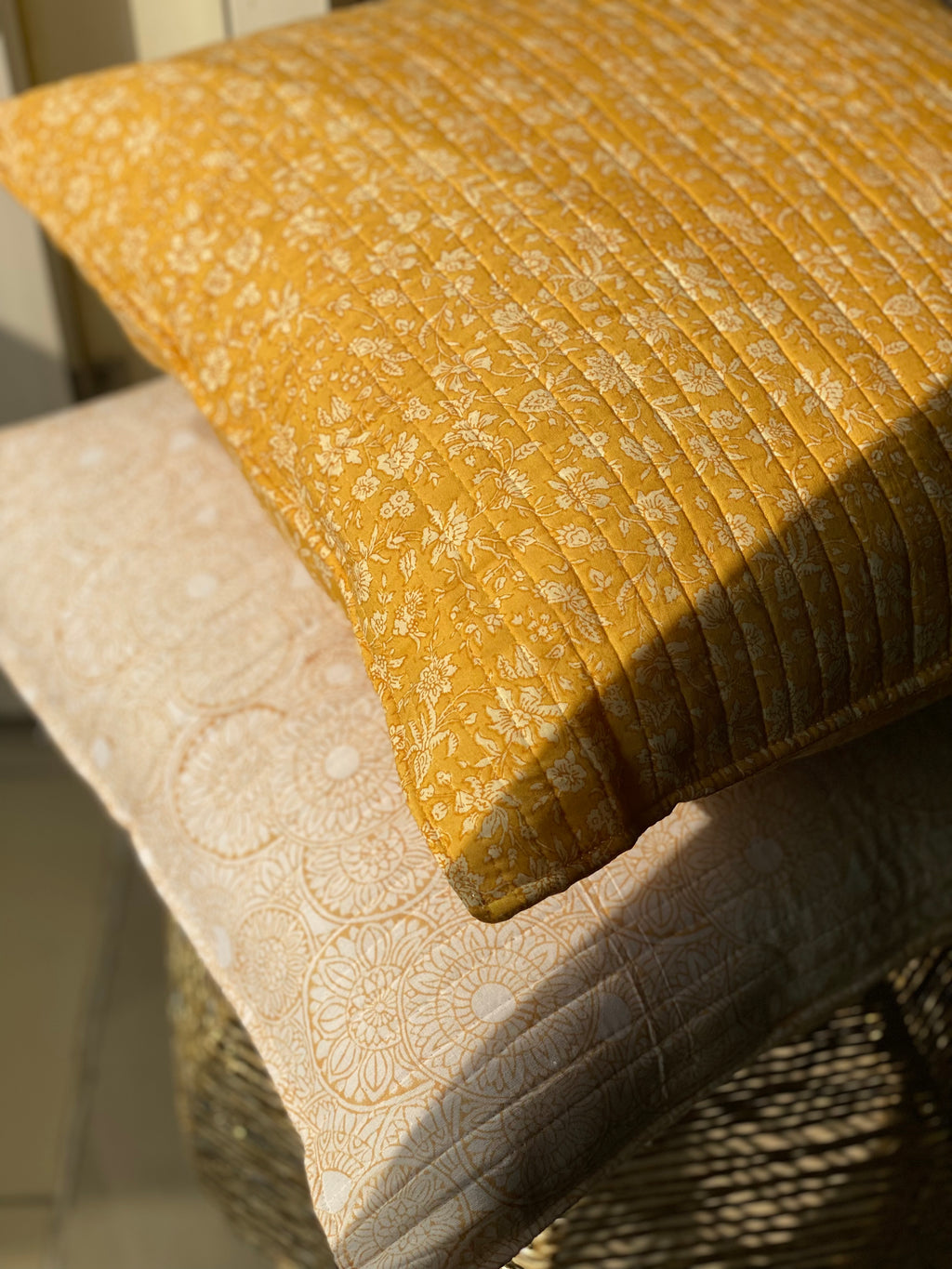 Yellow Quilted Cushion Cover | 16x16 inch