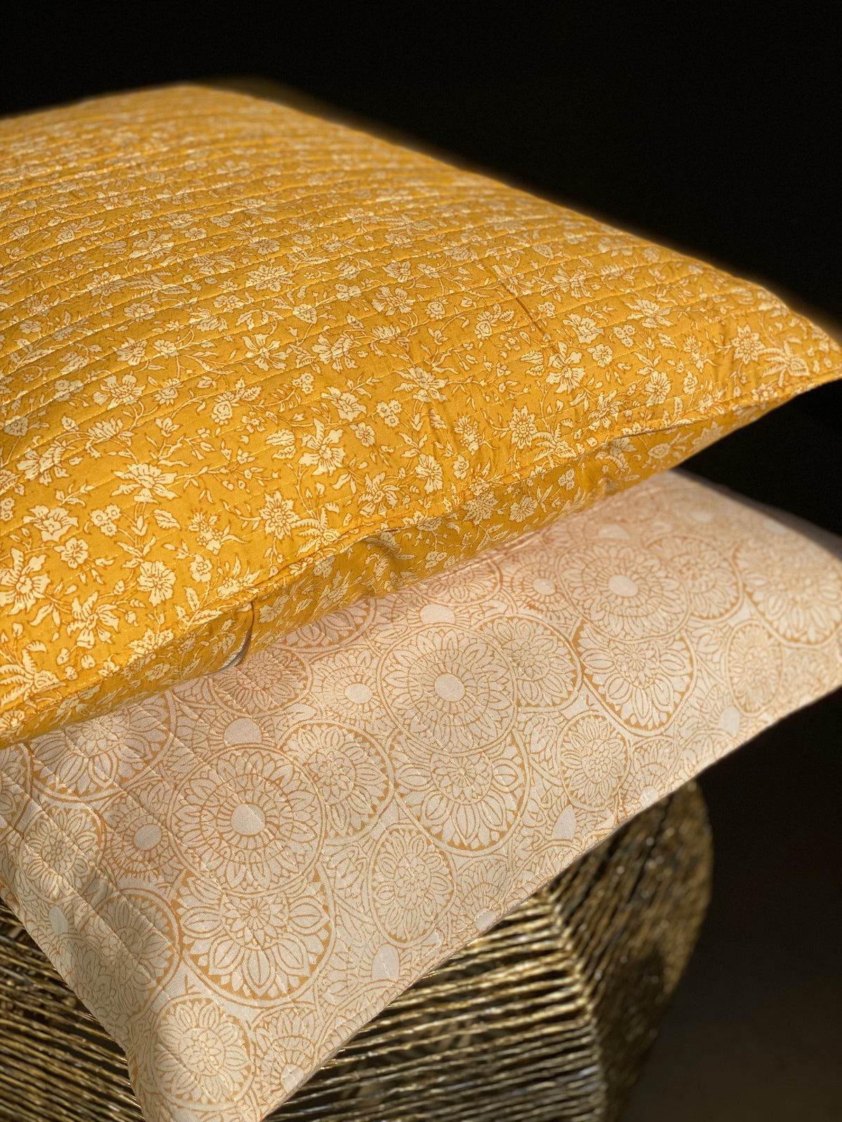 Yellow Quilted Cushion Cover | 16x16 inch