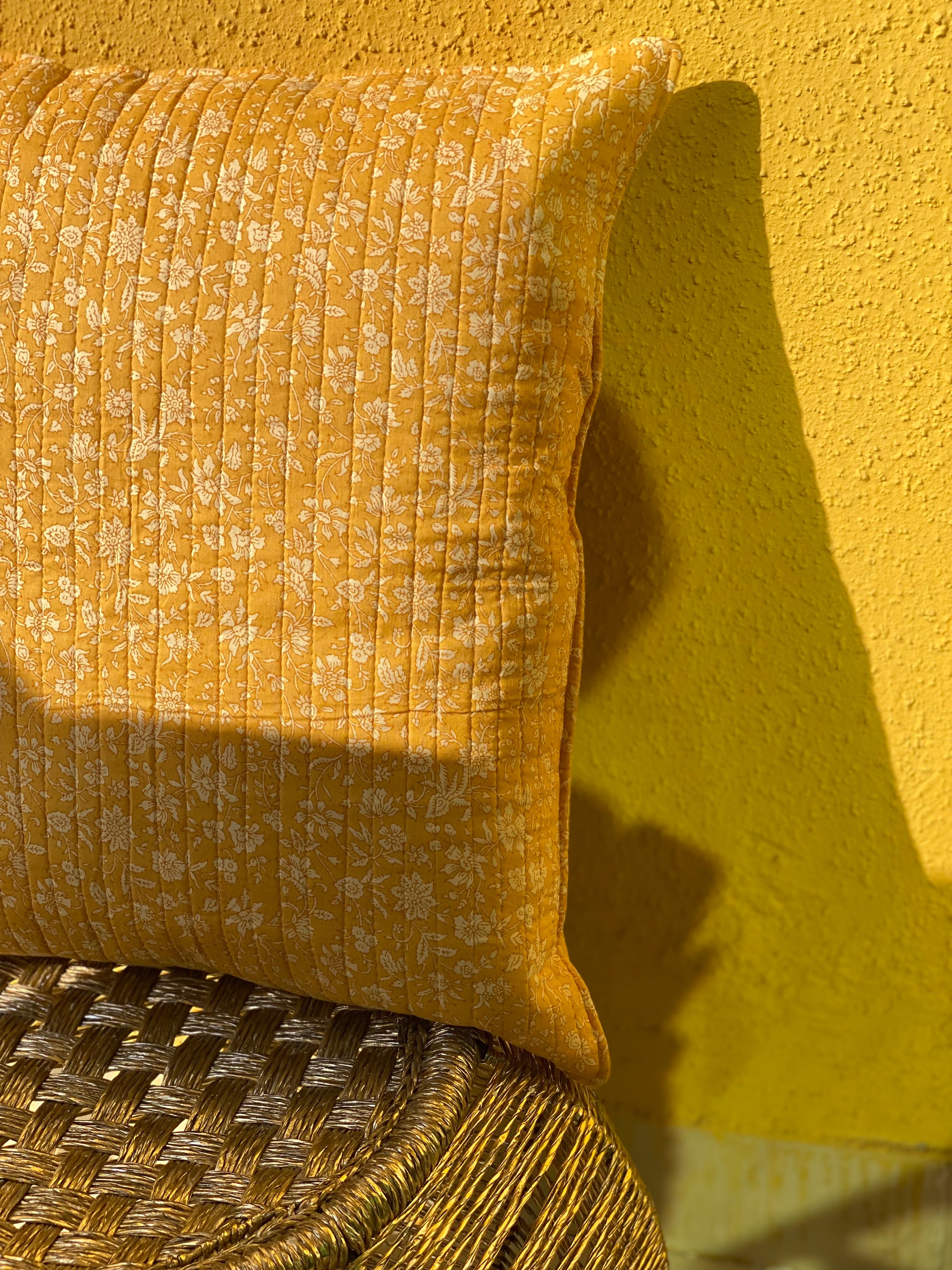 Yellow Quilted Cushion Cover | 16x16 inch