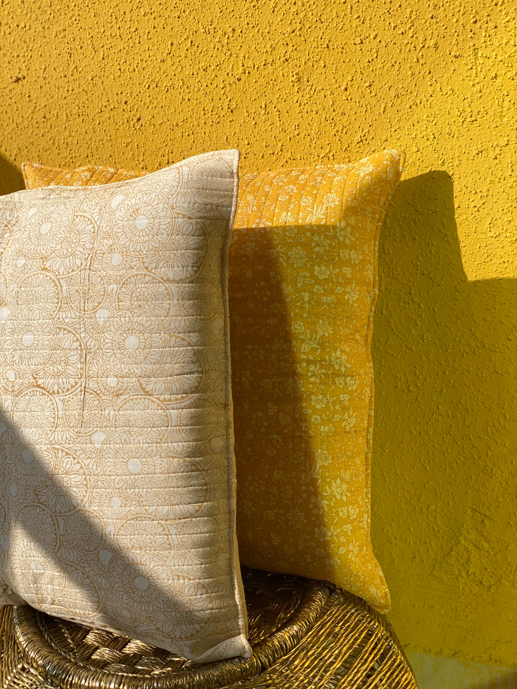 Yellow Quilted Cushion Cover | 16x16 inch