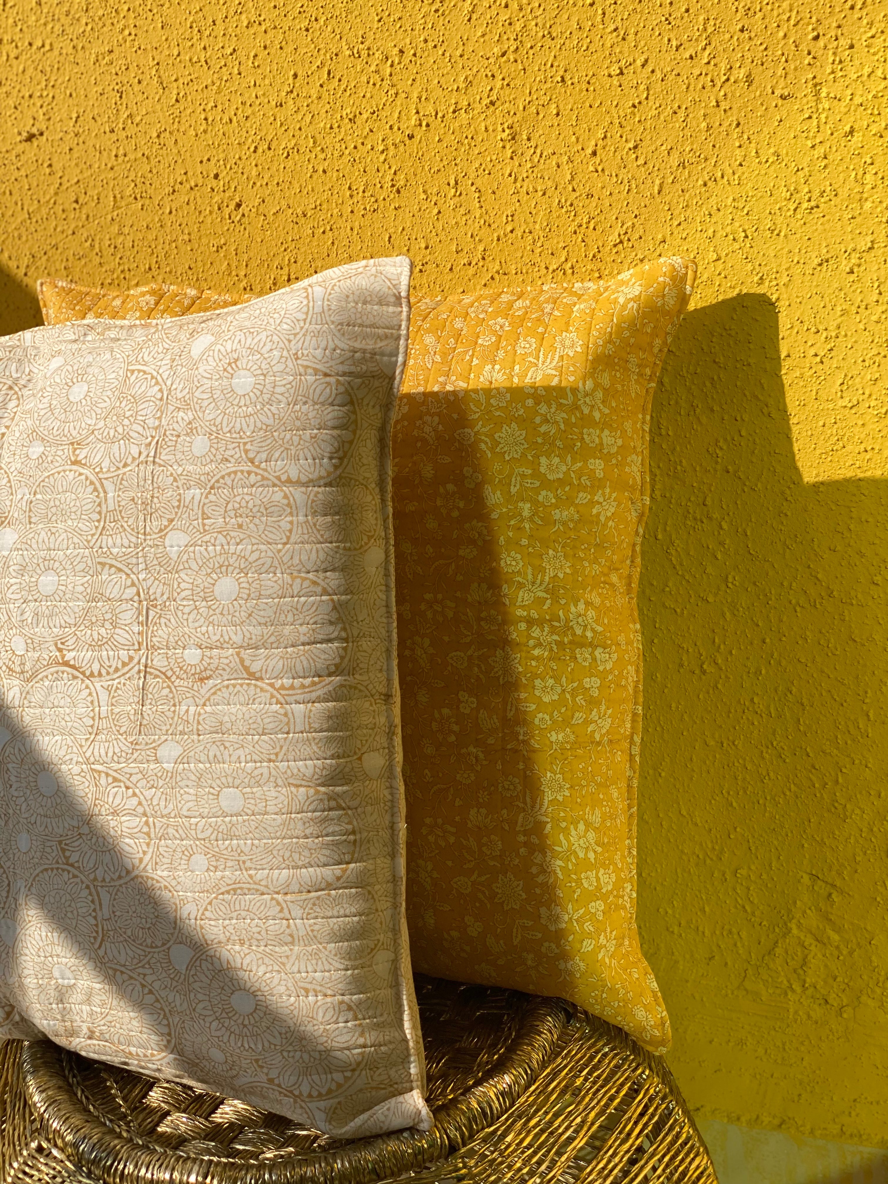 Yellow Quilted Cushion Cover | 16x16 inch
