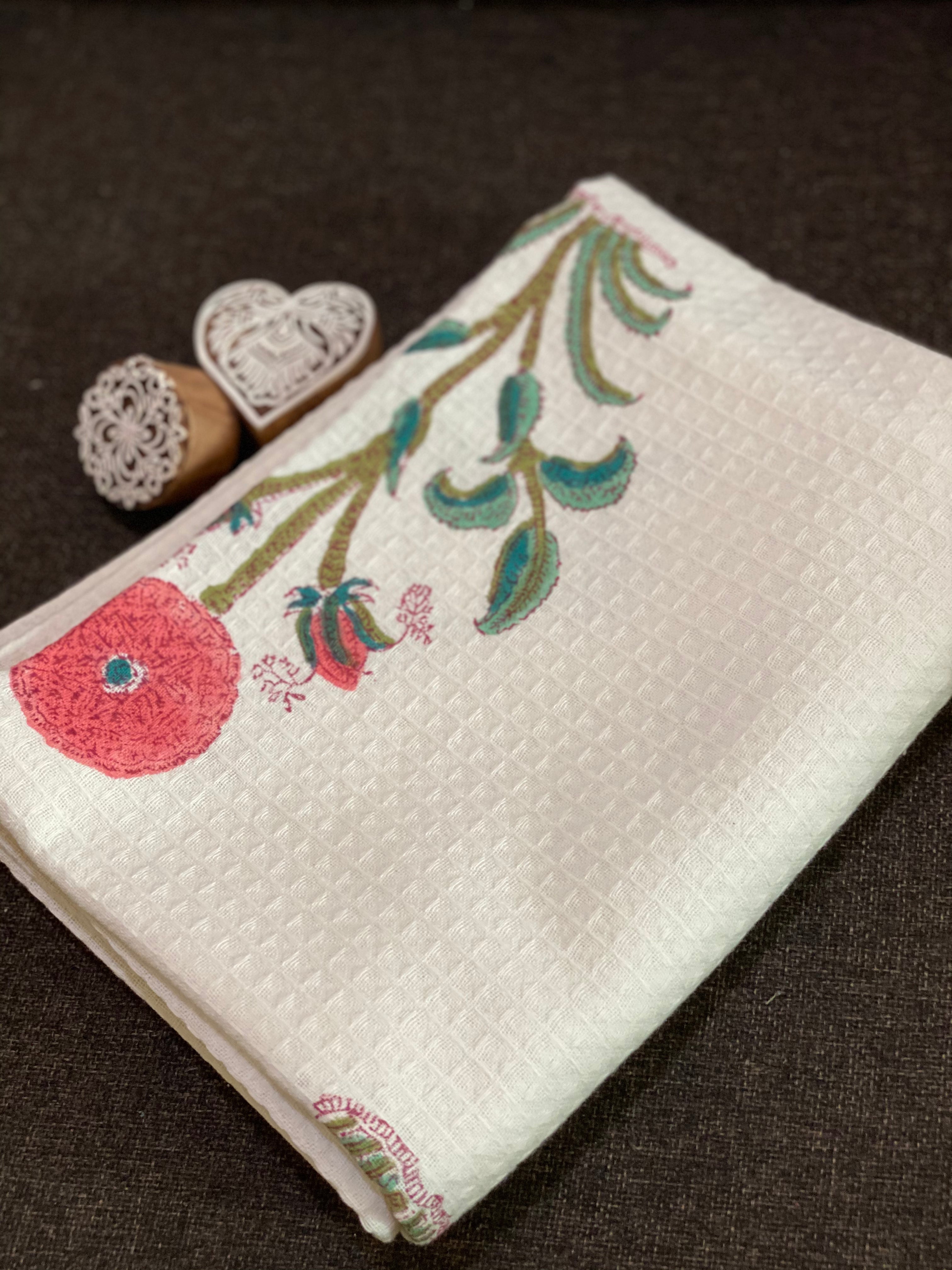 Pink Motif Waffle Cotton Towel