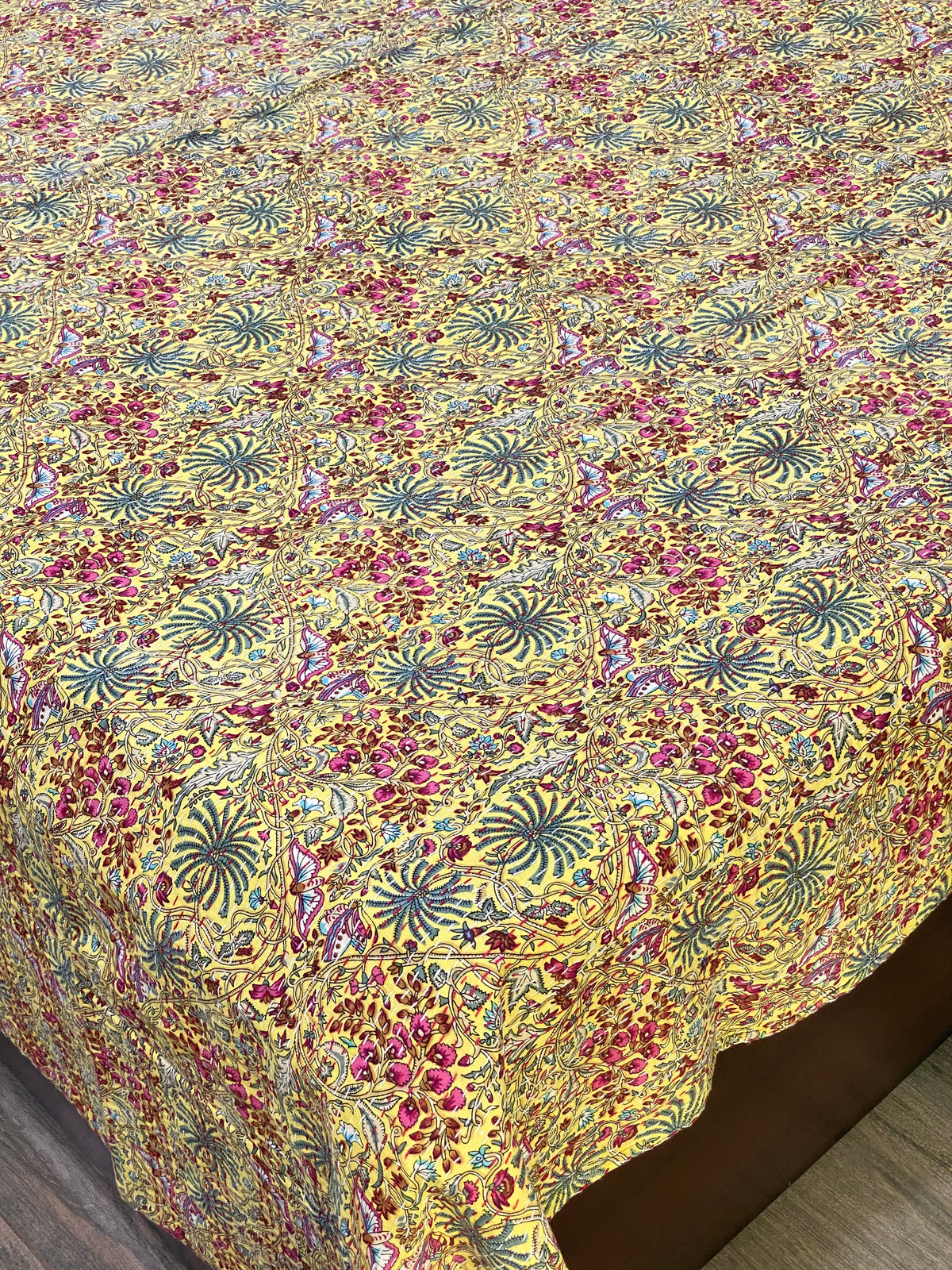 Yellow Floral Kantha Bedcover