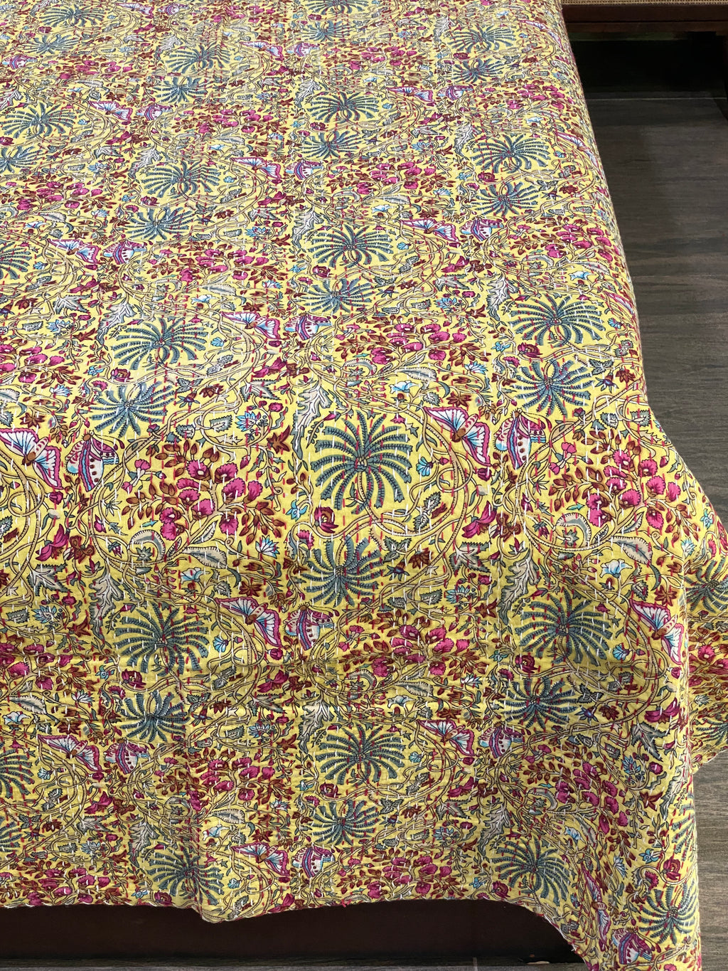 Yellow Floral Kantha Bedcover