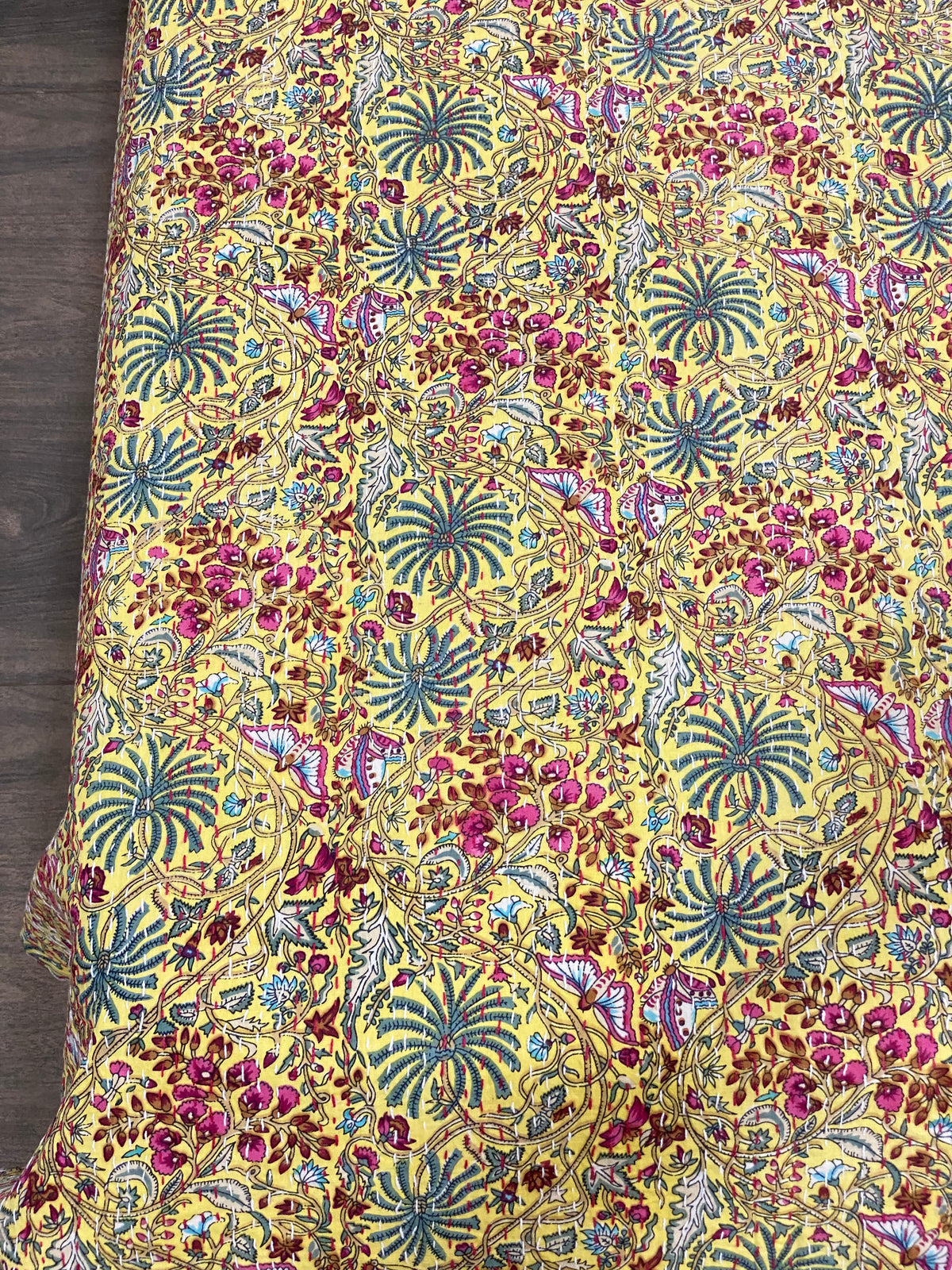 Yellow Floral Kantha Bedcover