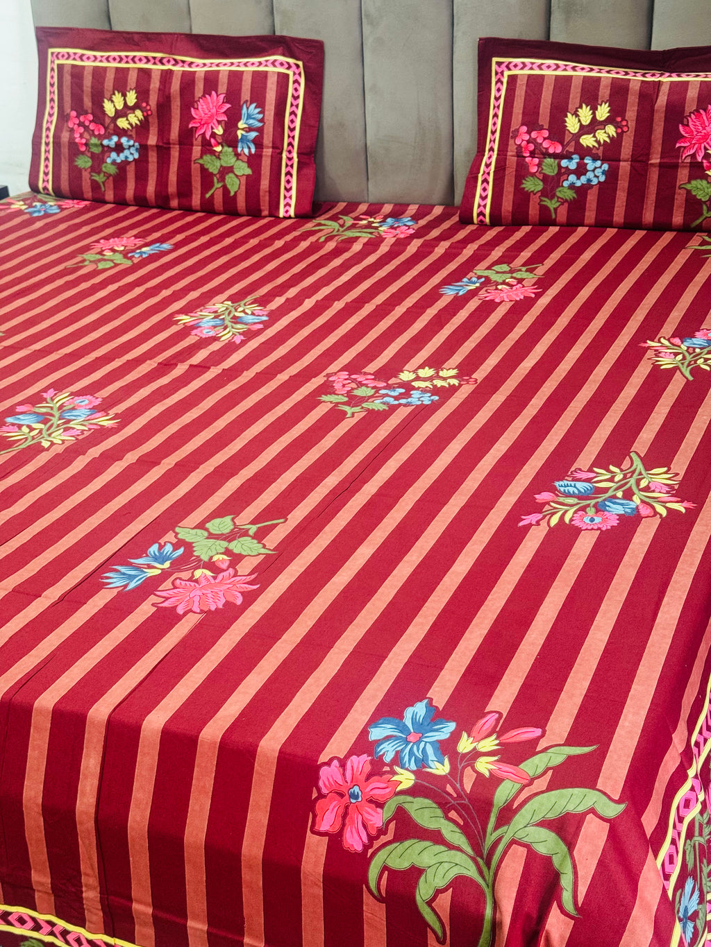 Royal Maroon Stripes Cotton Bedsheet