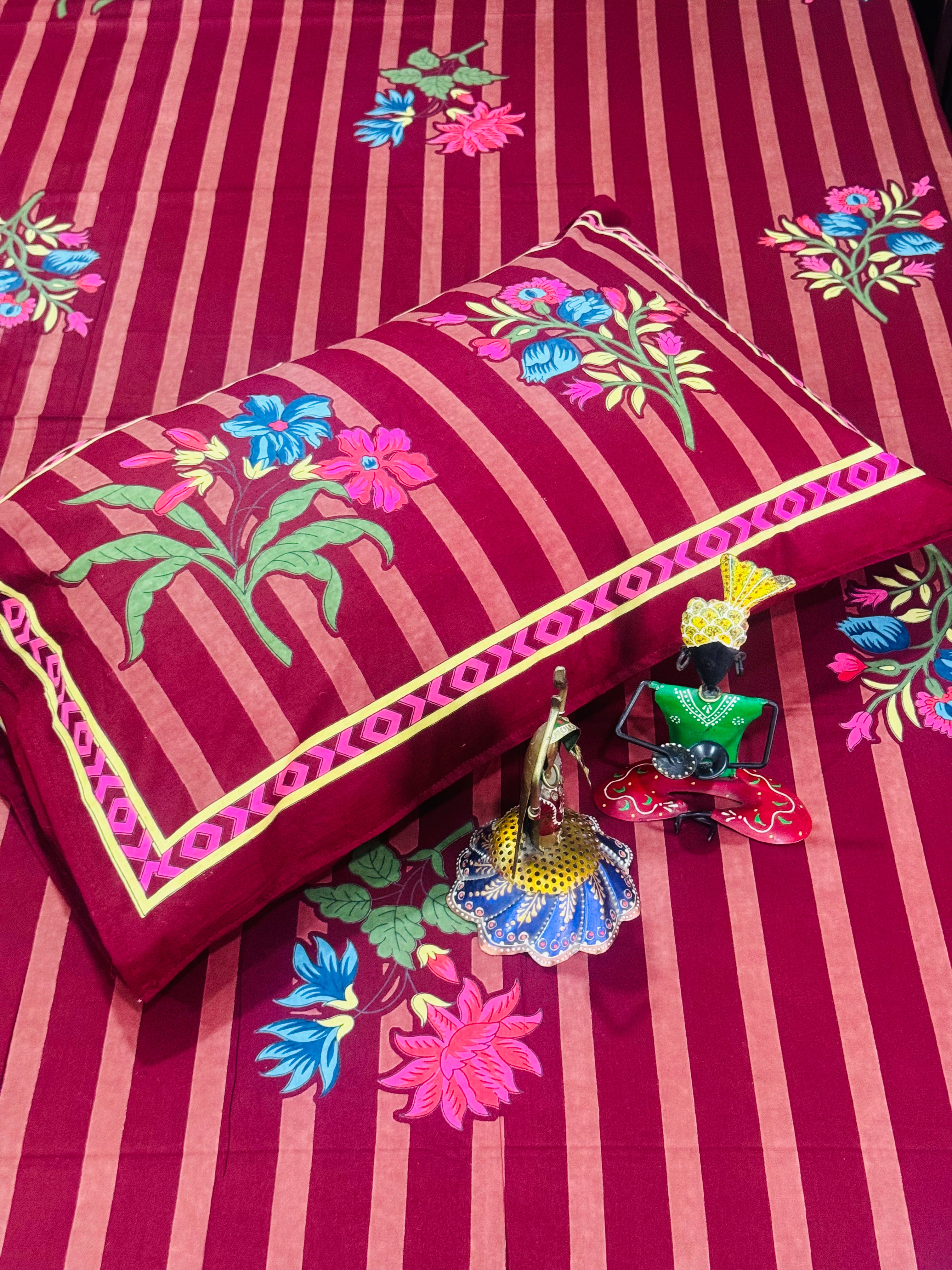 Royal Maroon Stripes Cotton Bedsheet