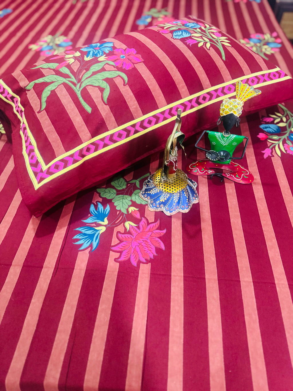 Royal Maroon Stripes Cotton Bedsheet