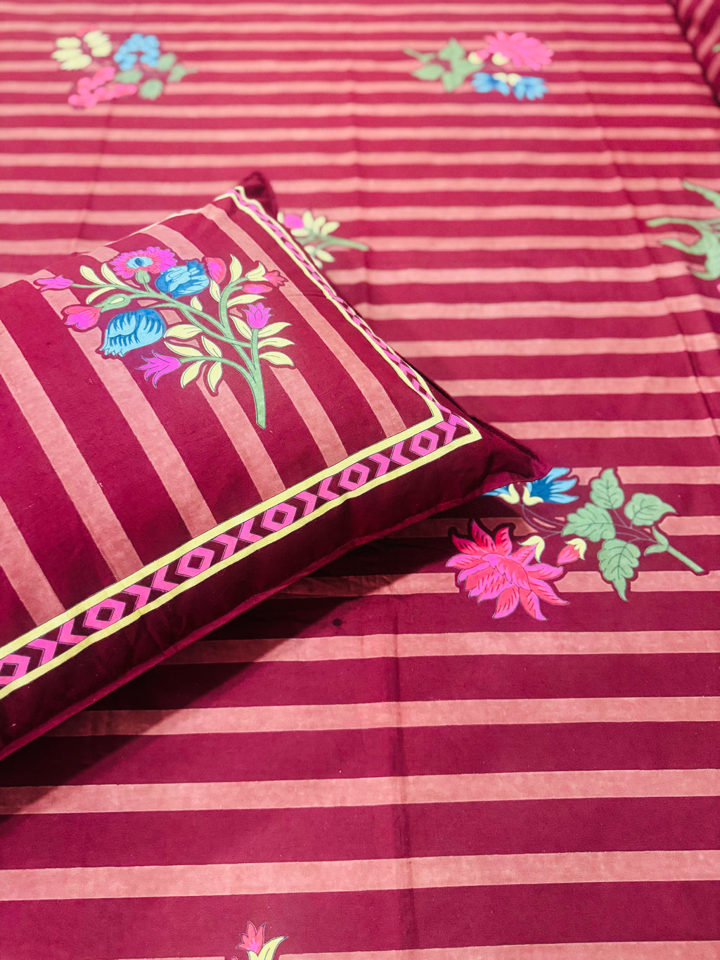 Royal Maroon Stripes Cotton Bedsheet