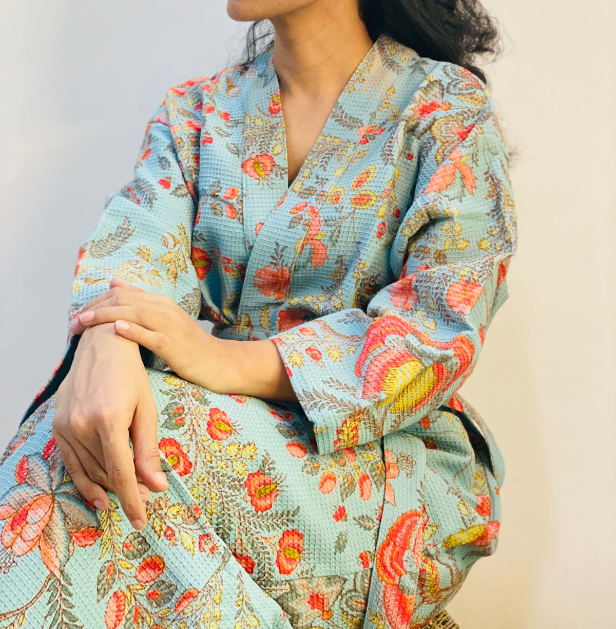 Mint Blue Floral Bathrobe