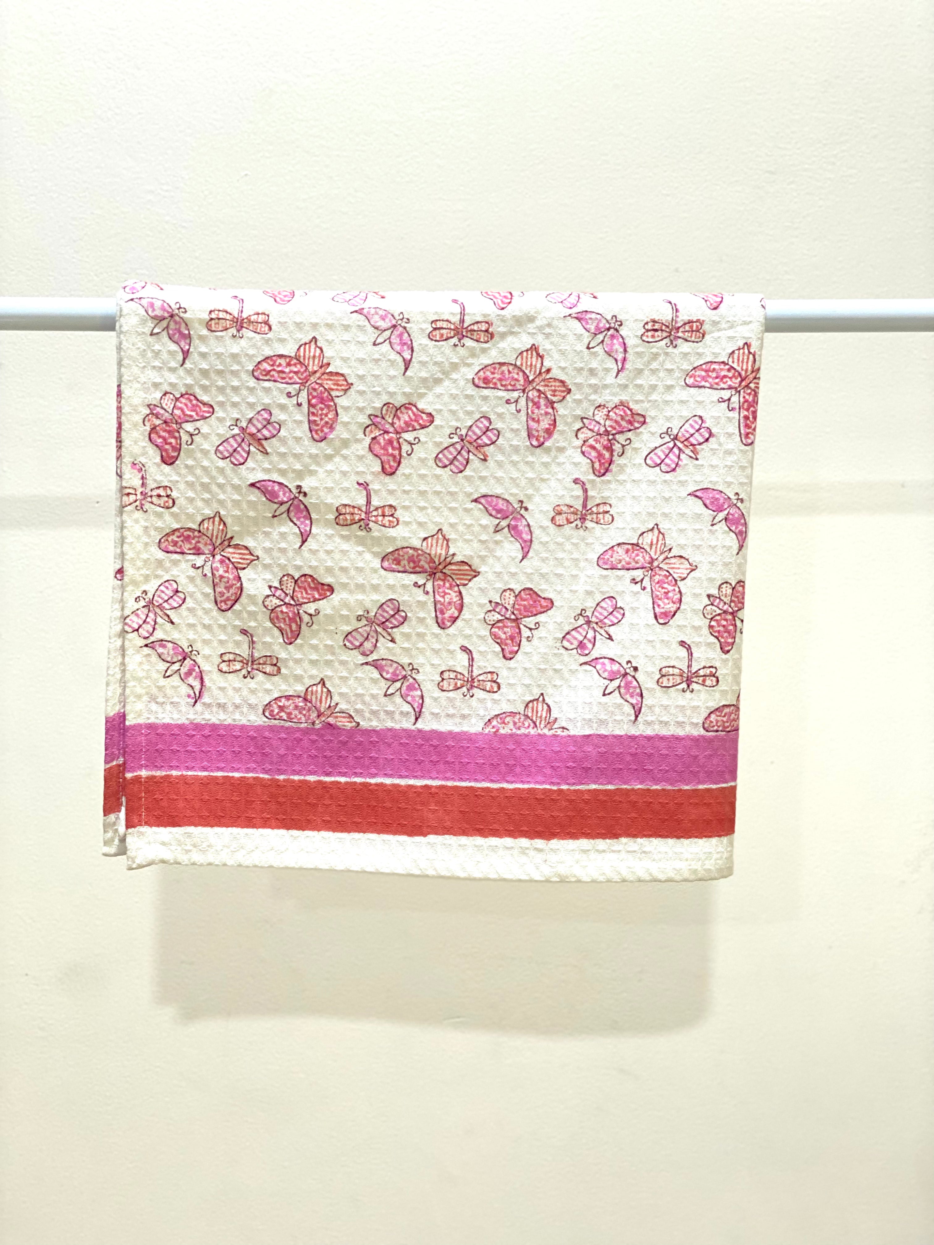 Pink Butterfly Waffle Kids Towel
